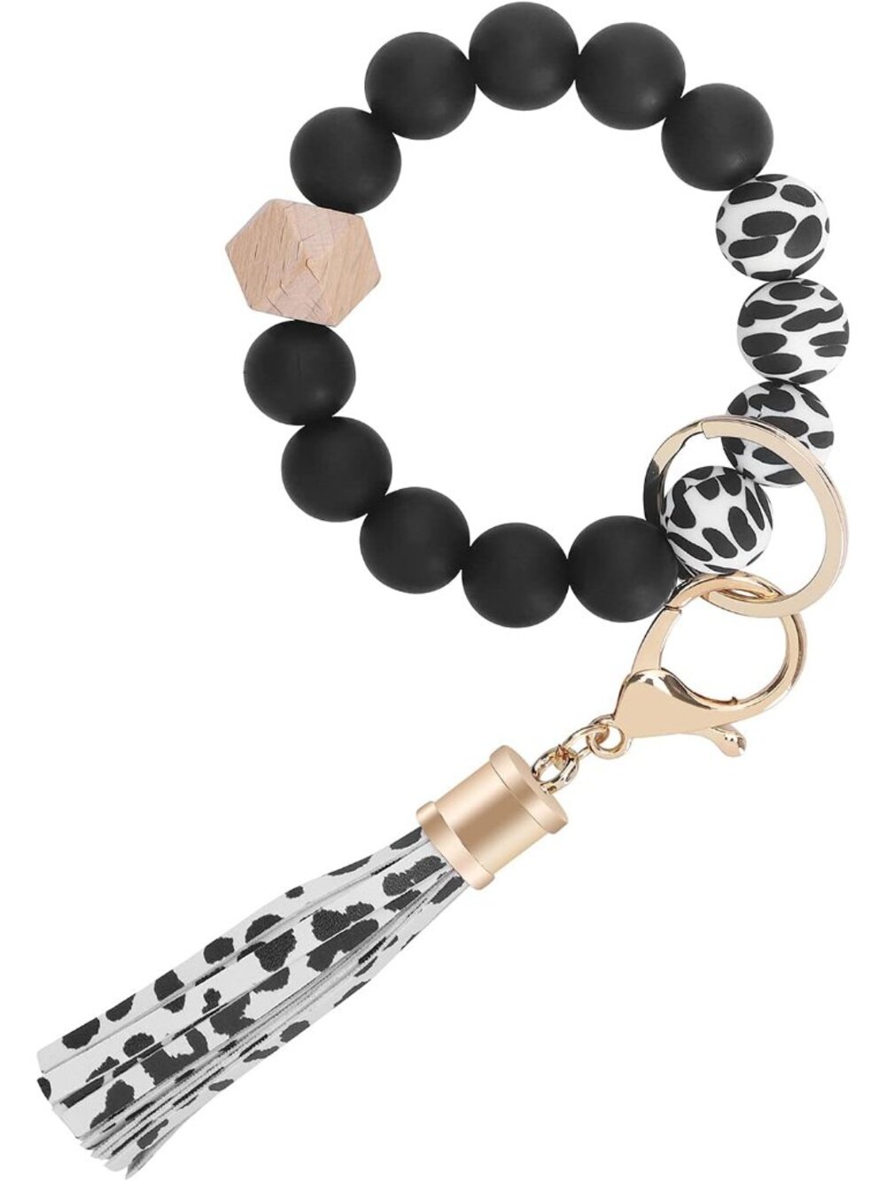 Silicone Beaded Keychain Wristlet with Tassel for Women